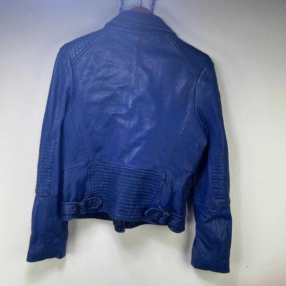 BCBG Max Azria Leather Jacket Blue Women's Large - Picture 10 of 10